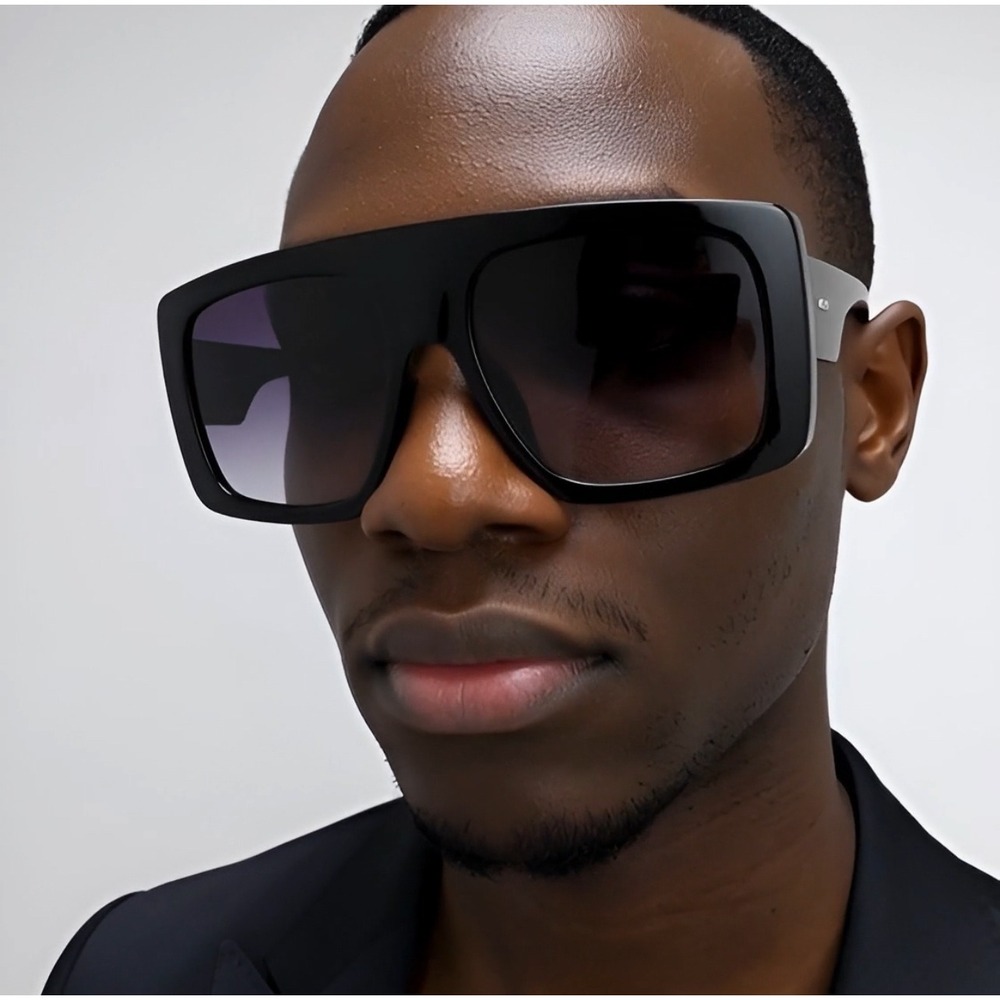 Oversized Square Shield Sunglasses Black Flat Top‎ Gradient Lens Big Frame Mens